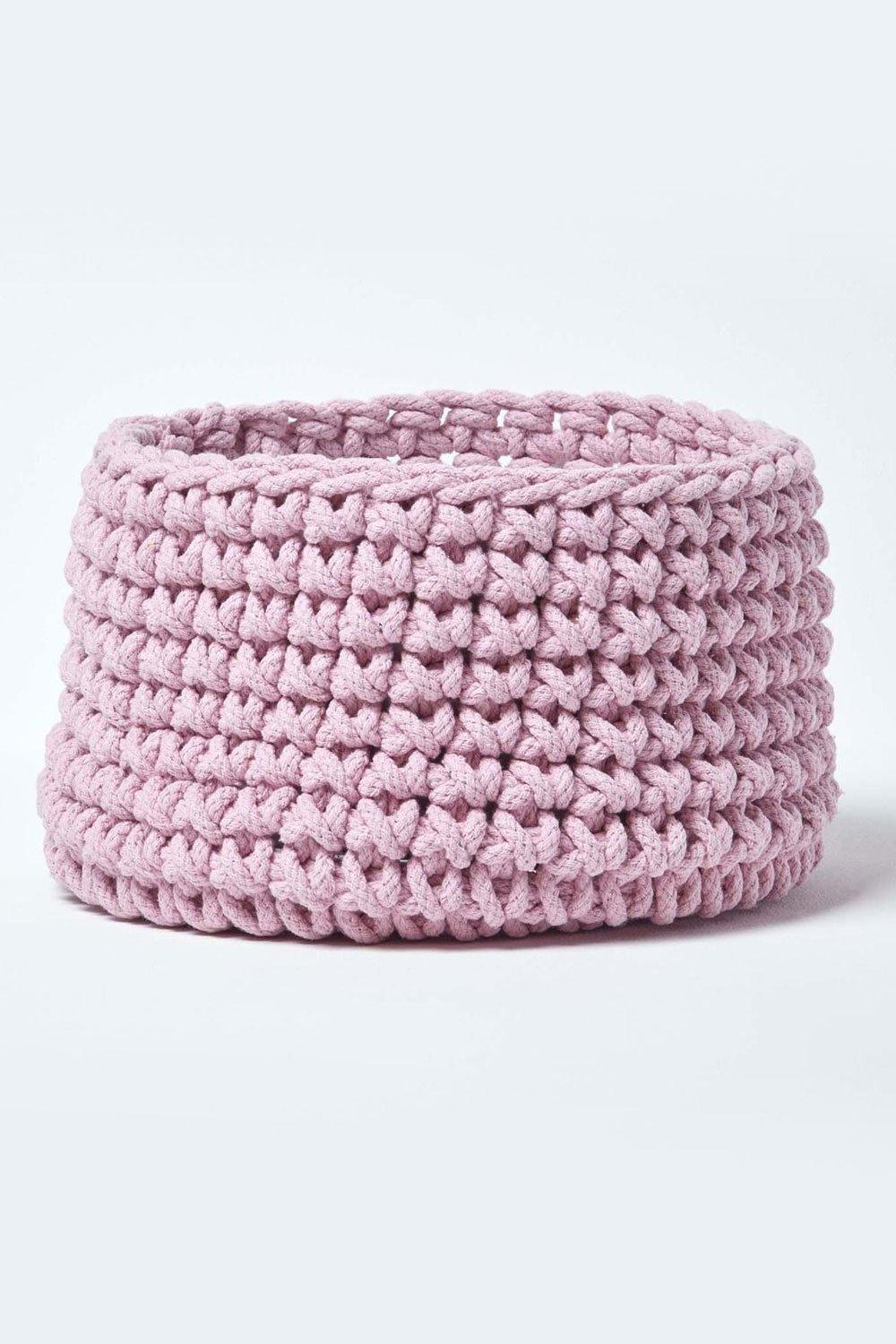 Homescapes Cotton Knitted Round Storage Basket, 37 x 21 cm|bright pink